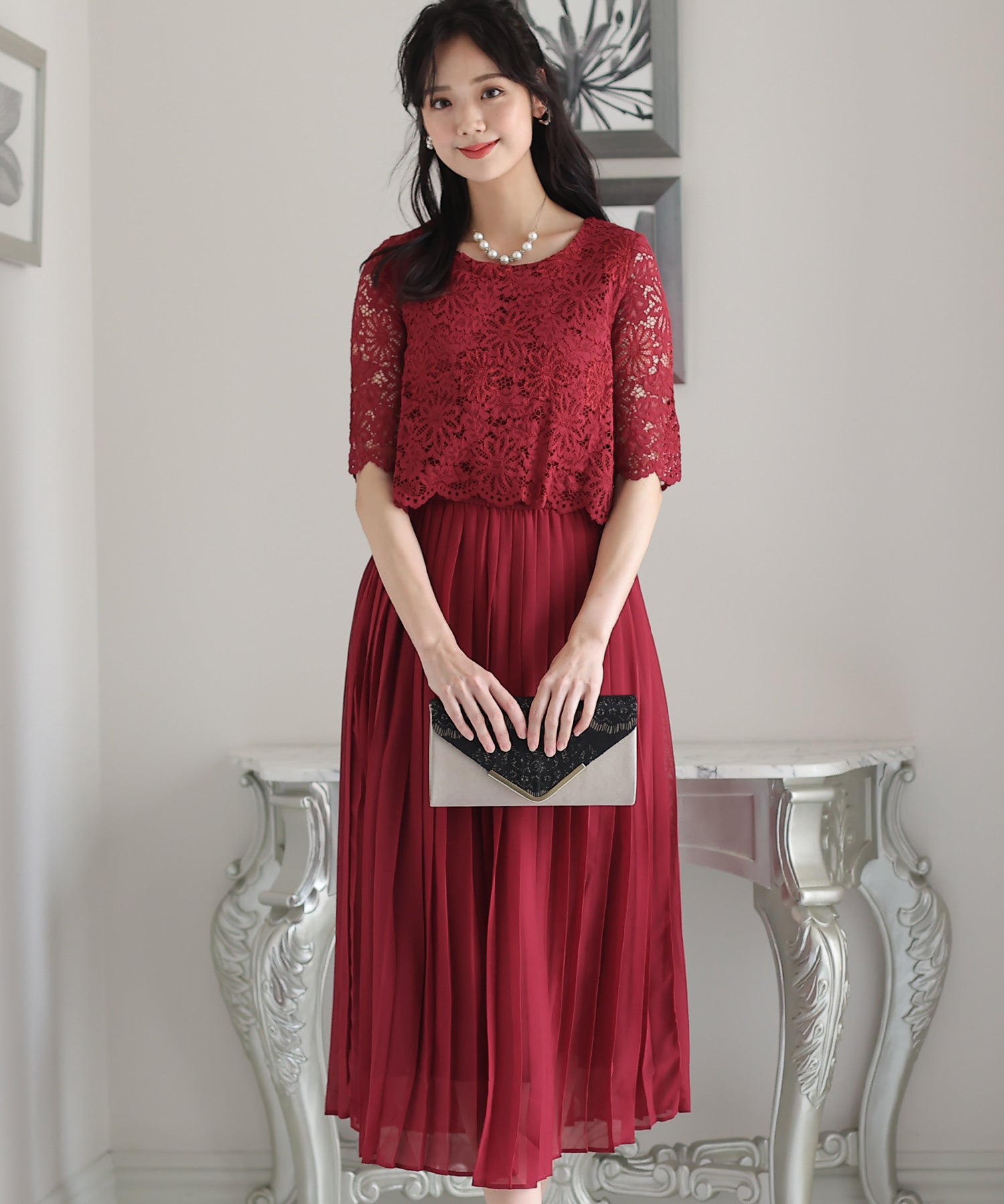 PourVous 3/4 Sleeve & Mid-length Dress Round Neck Plus Size Weddin PourVous 3/4 Sleeve & Mid-length Dress Round Neck Plus Size Weddin