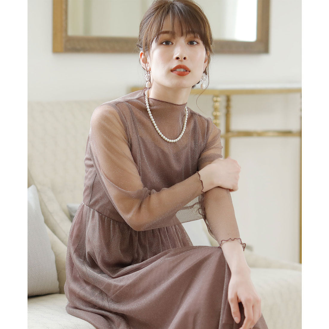 プールヴー PourVous ラメチュールハートネック結婚式ワンピースドレス 大きいサイズ対応フォーマル パーティードレス 20代 30代 40代