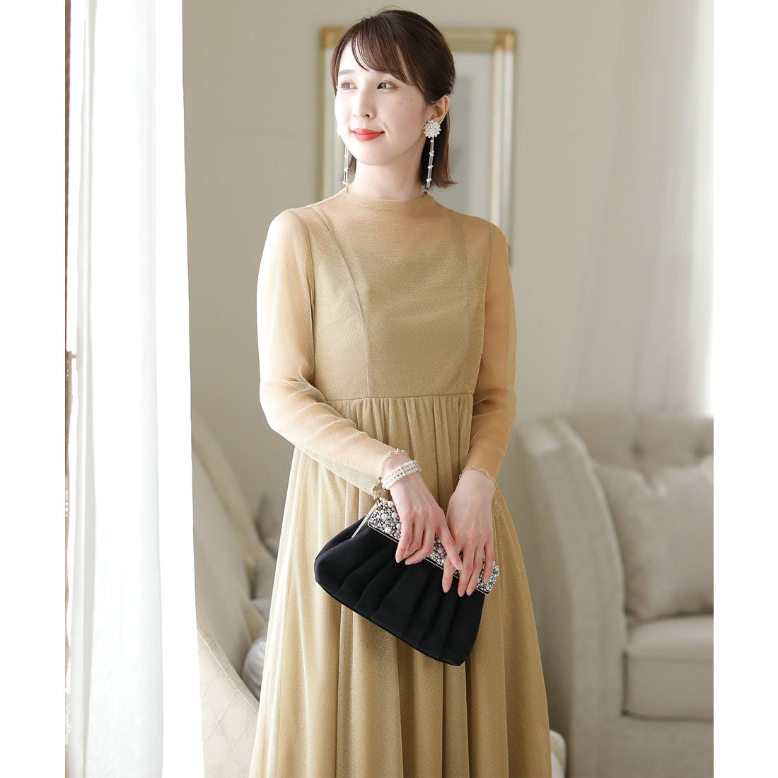 プールヴー PourVous ラメチュールハートネック結婚式ワンピースドレス 大きいサイズ対応フォーマル パーティードレス 20代 30代 40代