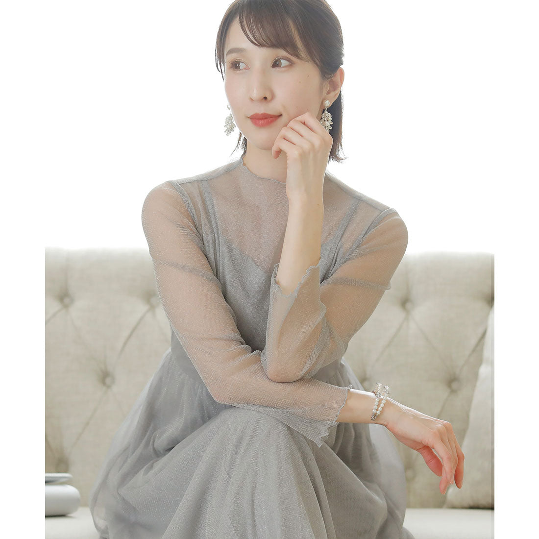 プールヴー PourVous ラメチュールハートネック結婚式ワンピースドレス 大きいサイズ対応フォーマル パーティードレス 20代 30代 40代