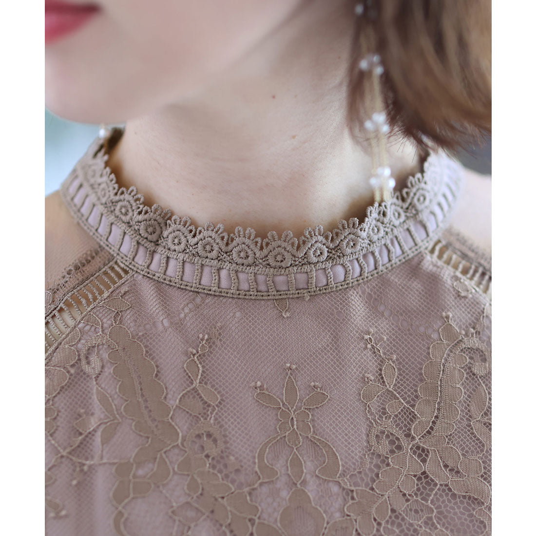 プールヴー PourVous 七分袖&ロングパーティードレススカラップハイネック大きいサイズ結婚式フォーマル ワンピース 20代 30代 40代