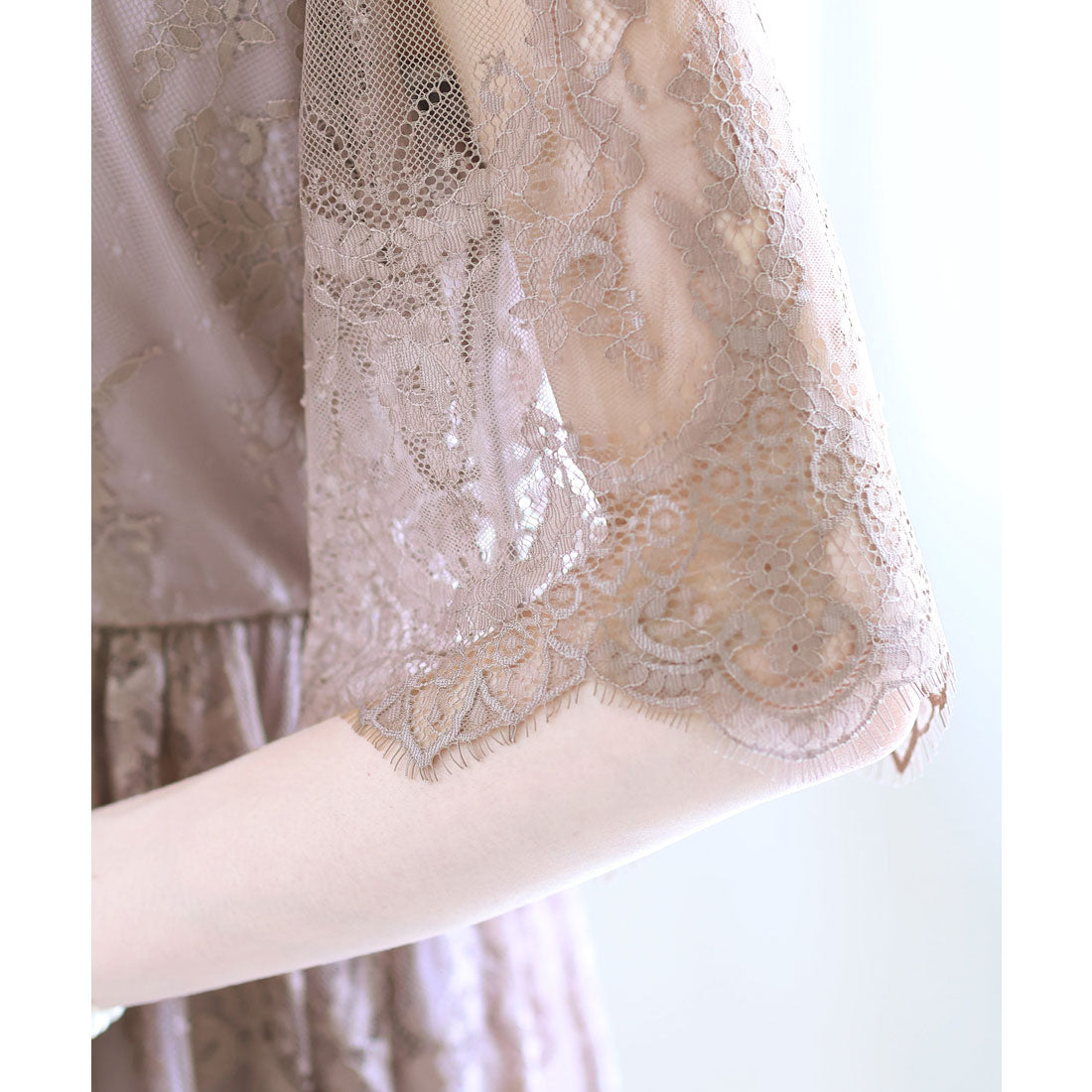 プールヴー PourVous 七分袖&ロングパーティードレススカラップハイネック大きいサイズ結婚式フォーマル ワンピース 20代 30代 40代