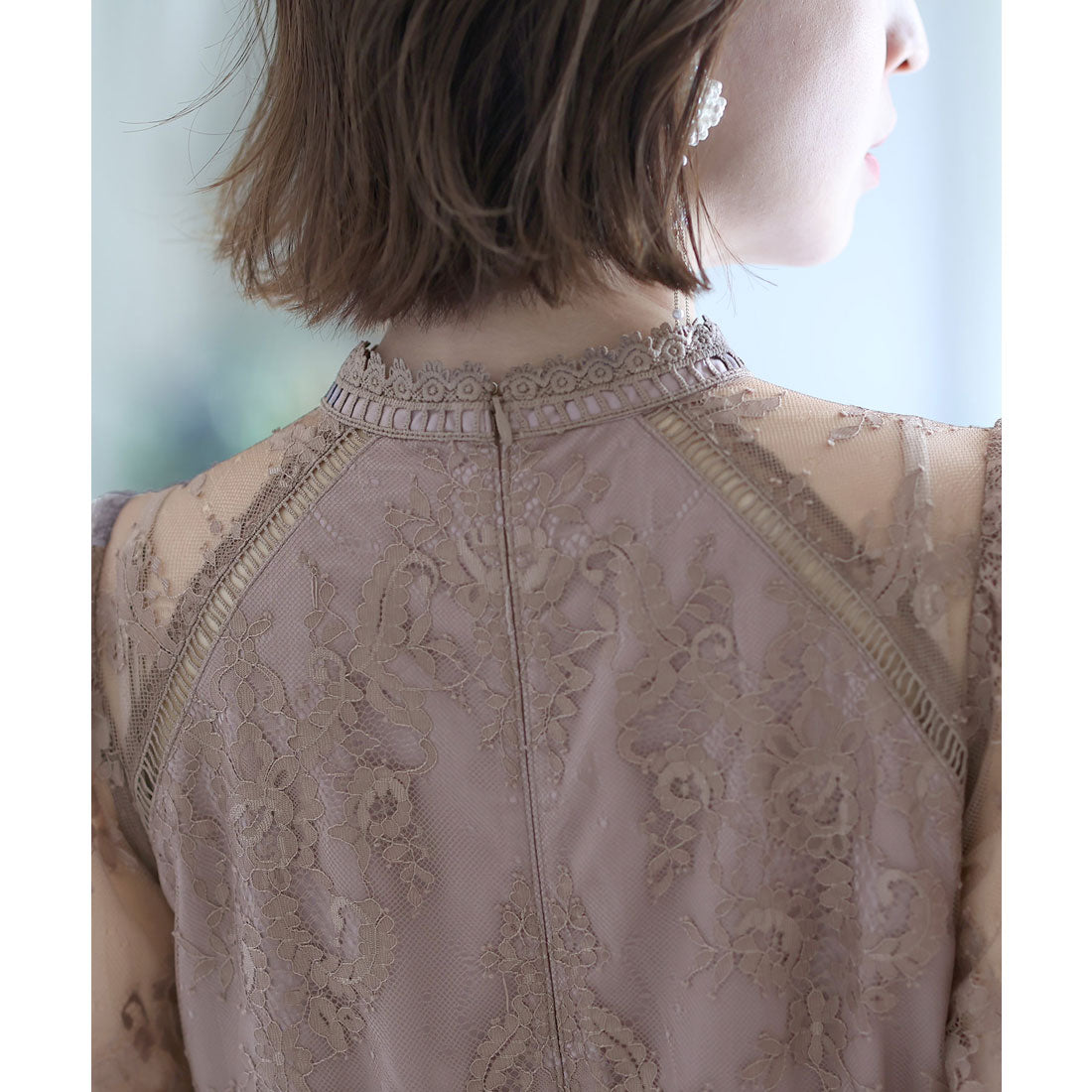 プールヴー PourVous 七分袖&ロングパーティードレススカラップハイネック大きいサイズ結婚式フォーマル ワンピース 20代 30代 40代
