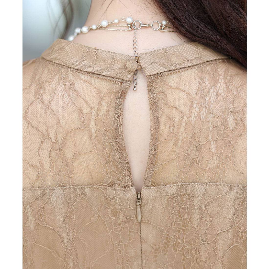 プールヴー PourVous 袖あり&ミモレ丈パーティードレスシアーレースお呼ばれ結婚式フォーマル ワンピース 20代 30代 40代 （ブラック） ブラック