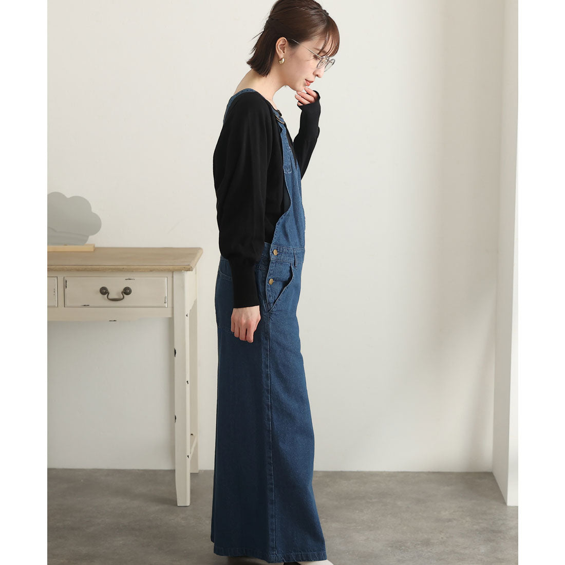 プールヴー PourVous カシュクールデニムサロペット