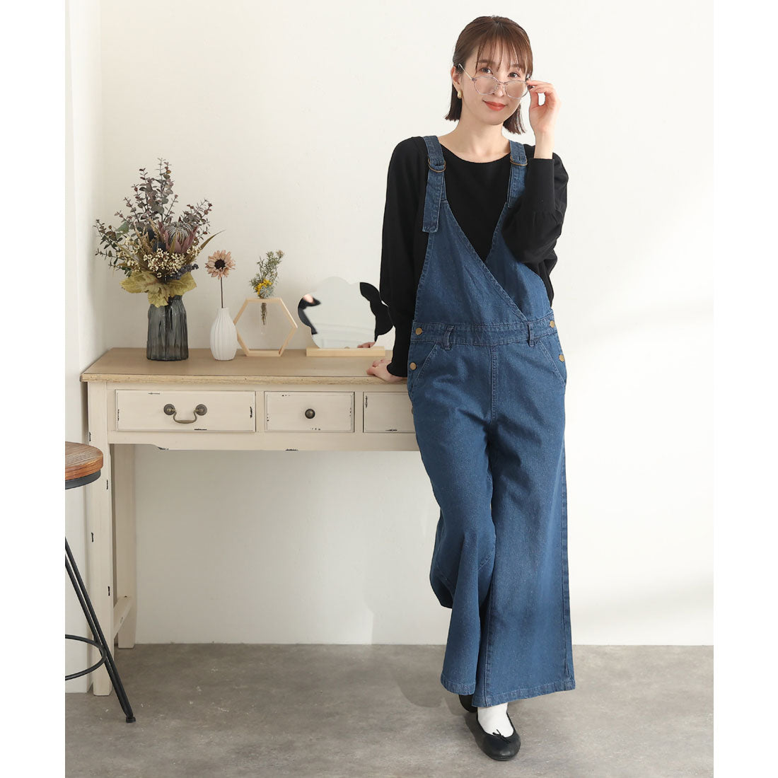 プールヴー PourVous カシュクールデニムサロペット