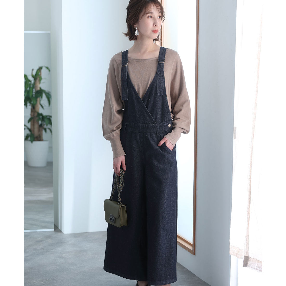 プールヴー PourVous カシュクールデニムサロペット