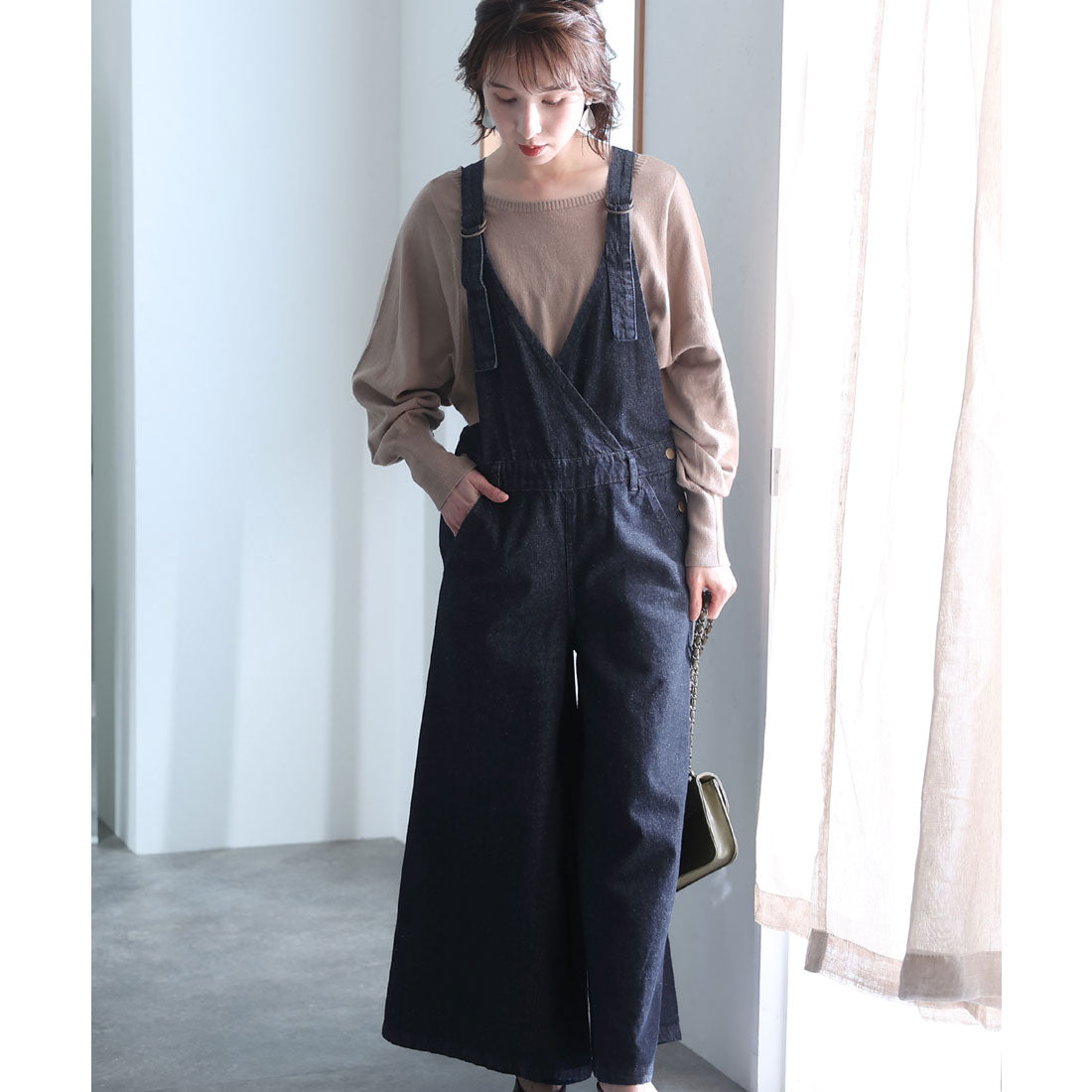 プールヴー PourVous カシュクールデニムサロペット