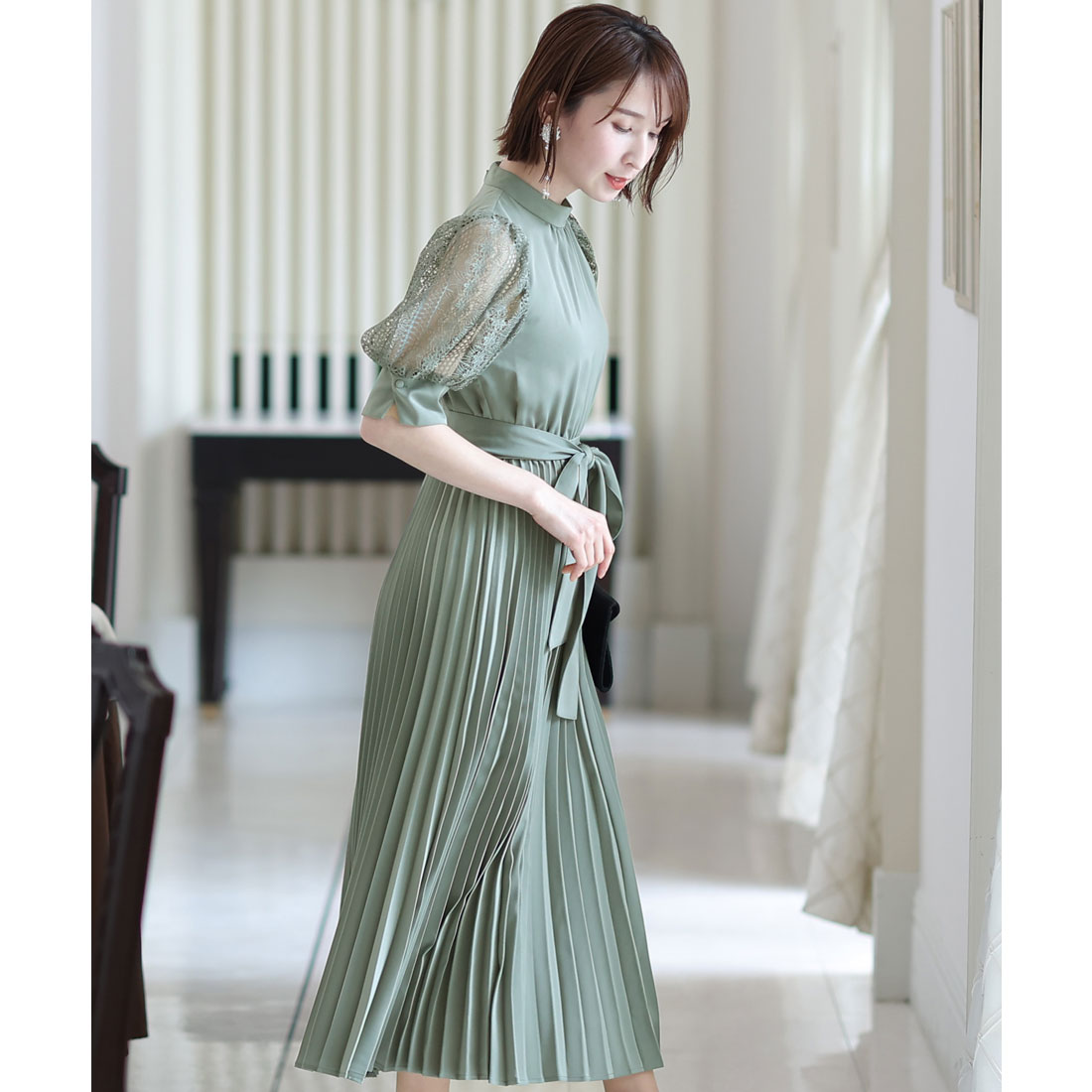 PourVous Mid-length &amp; Sleeved Formal Puff Sleeve Large Size Wedding Party Dress One Piece Dress for 20s, 30s, 40s
