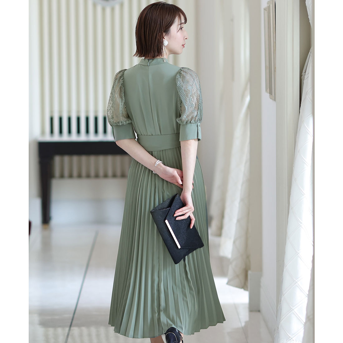 PourVous Mid-length &amp; Sleeved Formal Puff Sleeve Large Size Wedding Party Dress One Piece Dress for 20s, 30s, 40s