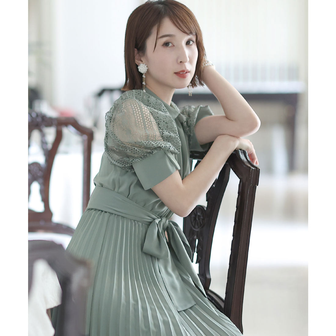PourVous Mid-length &amp; Sleeved Formal Puff Sleeve Large Size Wedding Party Dress One Piece Dress for 20s, 30s, 40s