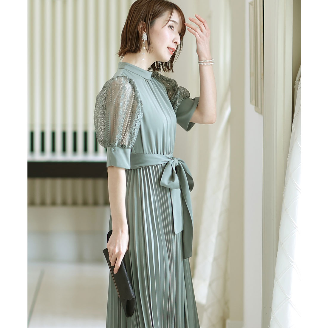 PourVous Mid-length &amp; Sleeved Formal Puff Sleeve Large Size Wedding Party Dress One Piece Dress for 20s, 30s, 40s
