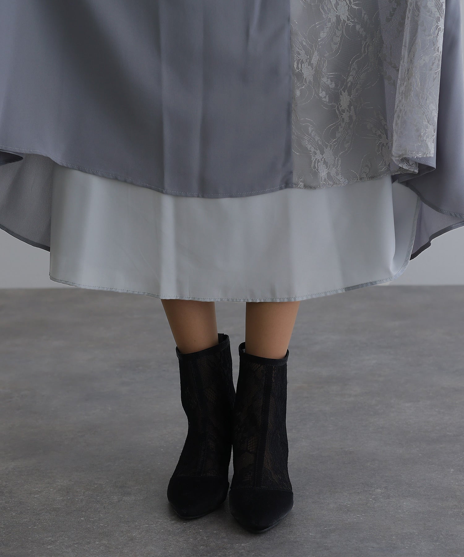 プールヴー PourVous ミモレ丈&袖ありフォーマルギャザースリーブ大きいサイズ結婚式パーティードレス ワンピース 20代 30代 40代 （ネイビー） ネイビー