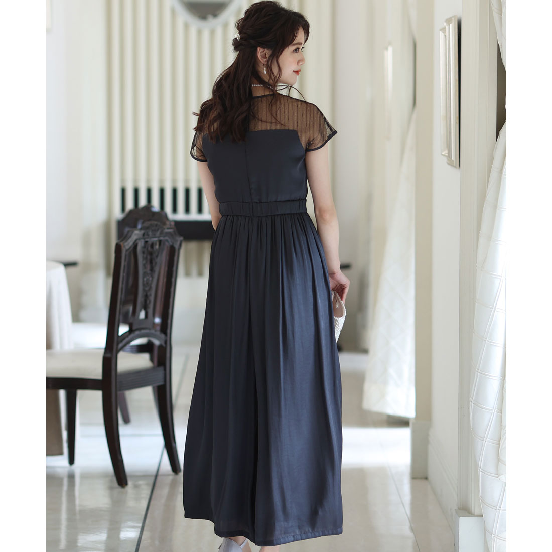 PourVous All-in-one Party Dress Wedding &amp; Wide Pants Vintage Satin Ceremony Formal Long Dress for 20s, 30s, 40s