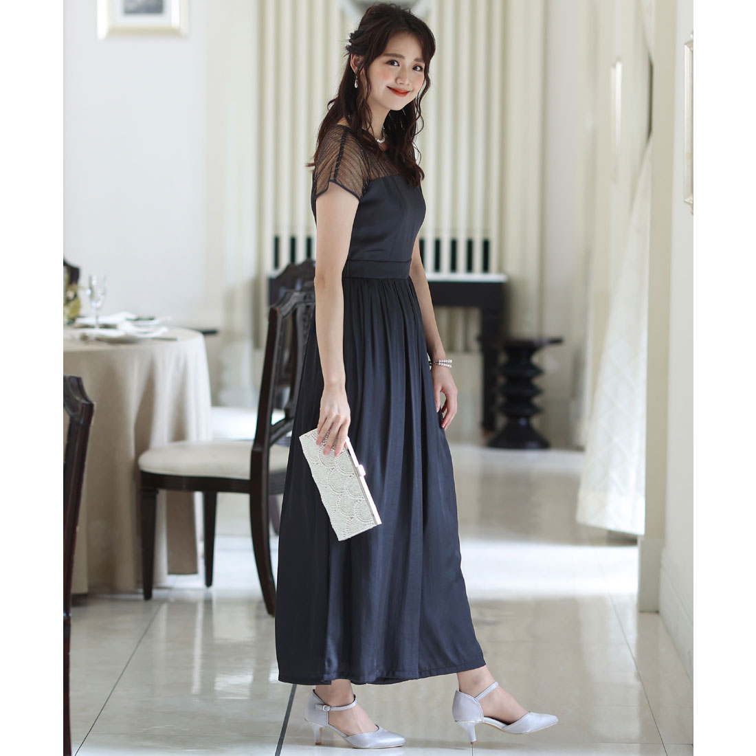 PourVous All-in-one Party Dress Wedding &amp; Wide Pants Vintage Satin Ceremony Formal Long Dress for 20s, 30s, 40s