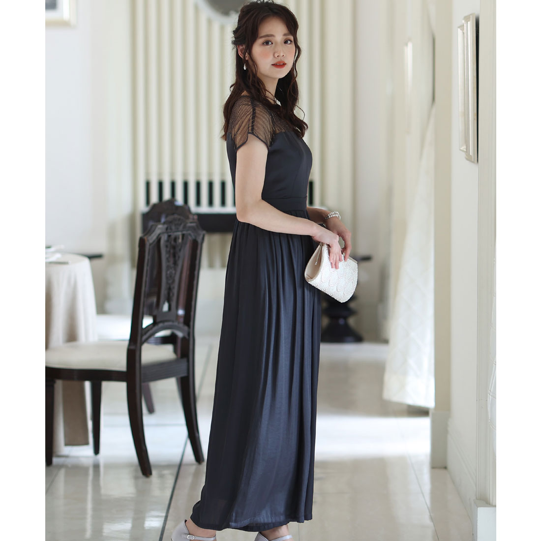 PourVous All-in-one Party Dress Wedding &amp; Wide Pants Vintage Satin Ceremony Formal Long Dress for 20s, 30s, 40s