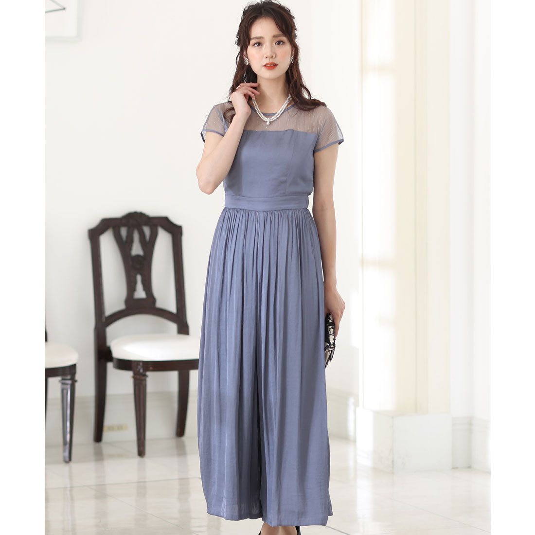 PourVous All-in-one Party Dress Wedding &amp; Wide Pants Vintage Satin Ceremony Formal Long Dress for 20s, 30s, 40s