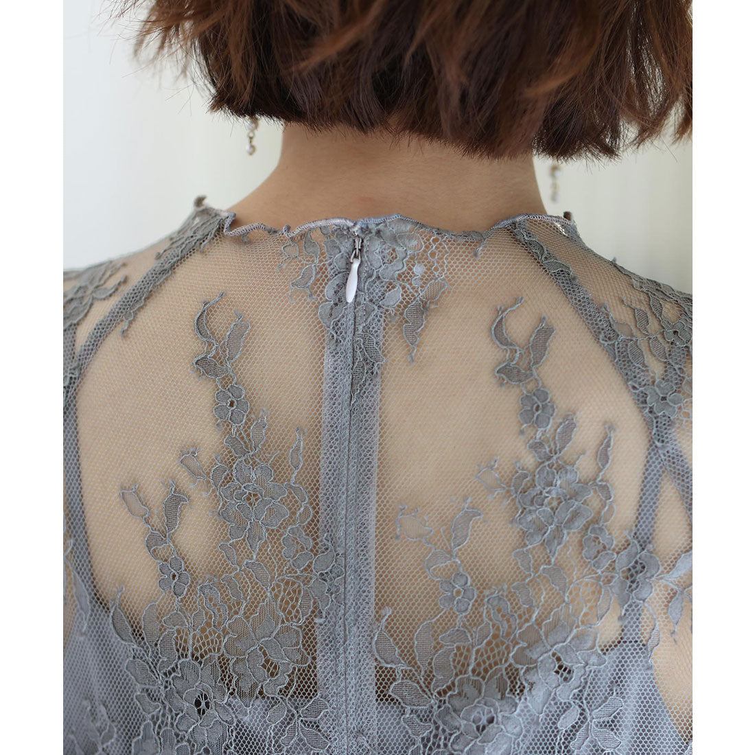 PourVous Mid-length &amp; 3/4 sleeve formal lace blouse with ceremonial wedding party dress One piece dress For 20s, 30s, 40s