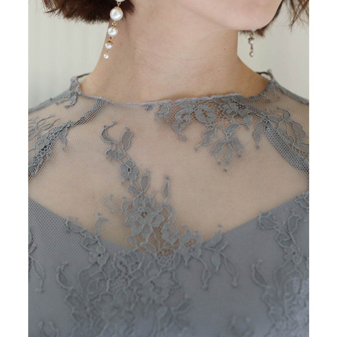 PourVous Mid-length &amp; 3/4 sleeve formal lace blouse with ceremonial wedding party dress One piece dress For 20s, 30s, 40s