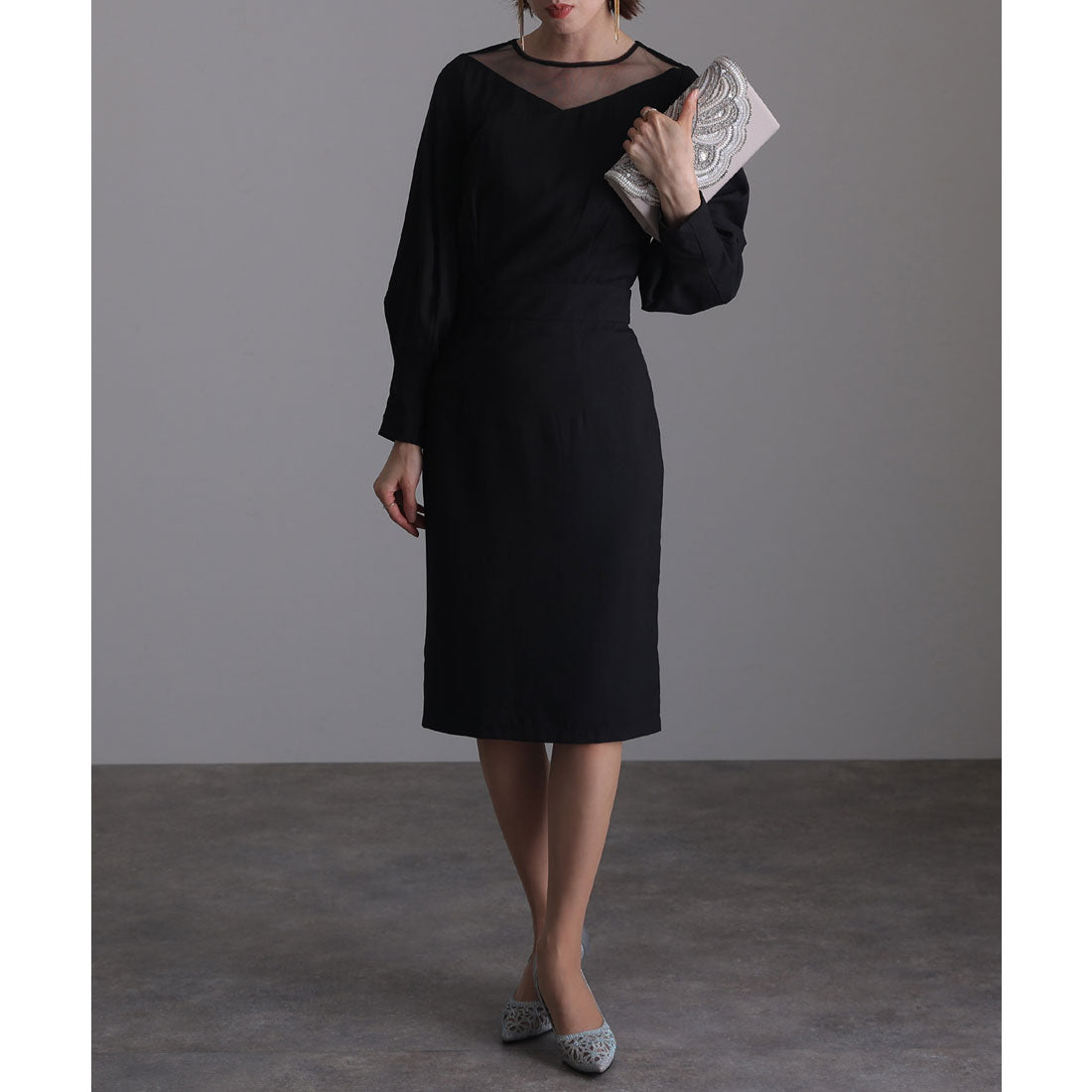 プールヴー PourVous ミニ丈&袖ありフォーマルチュール切り替えセレモニー結婚式パーティードレス ワンピース 20代 30代 40代