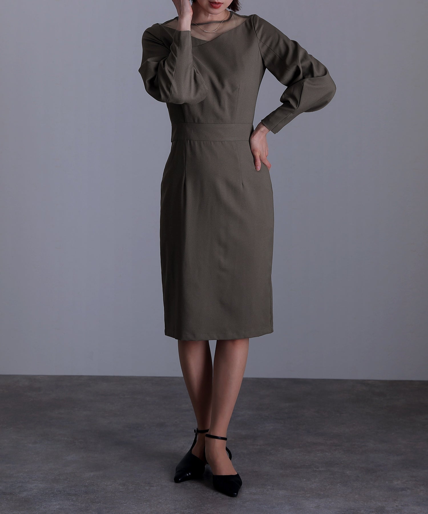 プールヴー PourVous ミニ丈&袖ありフォーマルチュール切り替えセレモニー結婚式パーティードレス ワンピース 20代 30代 40代