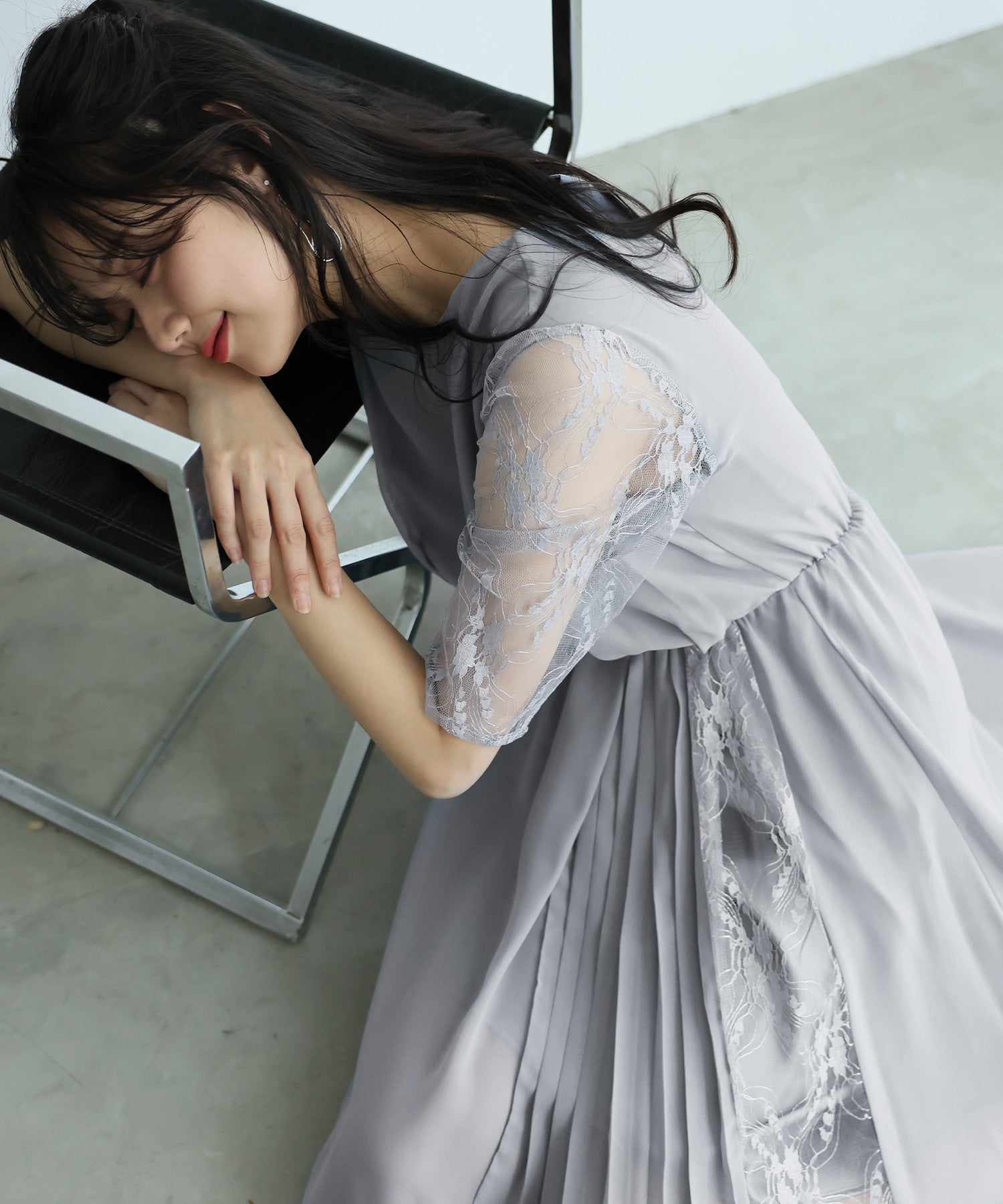 プールヴー PourVous ロング&七分袖フォーマルアシンメトリー大きいサイズ結婚式ワンピースドレス パーティードレス 20代 30代 40代 （ブルーグレー） ブルーグレー