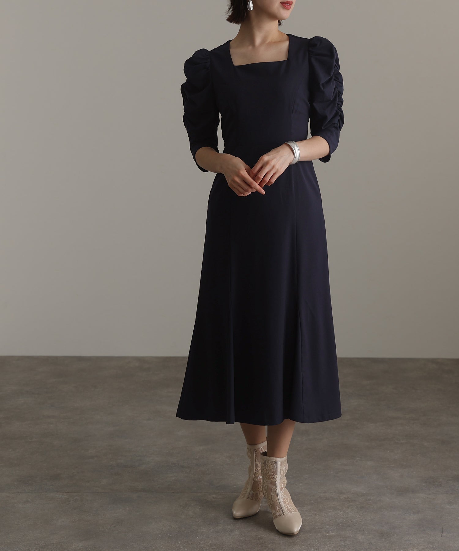PourVous Backless Party Dress Ceremony 3/4 Sleeve &amp; Midi Length Wedding Formal Dress 20s 30s 40s