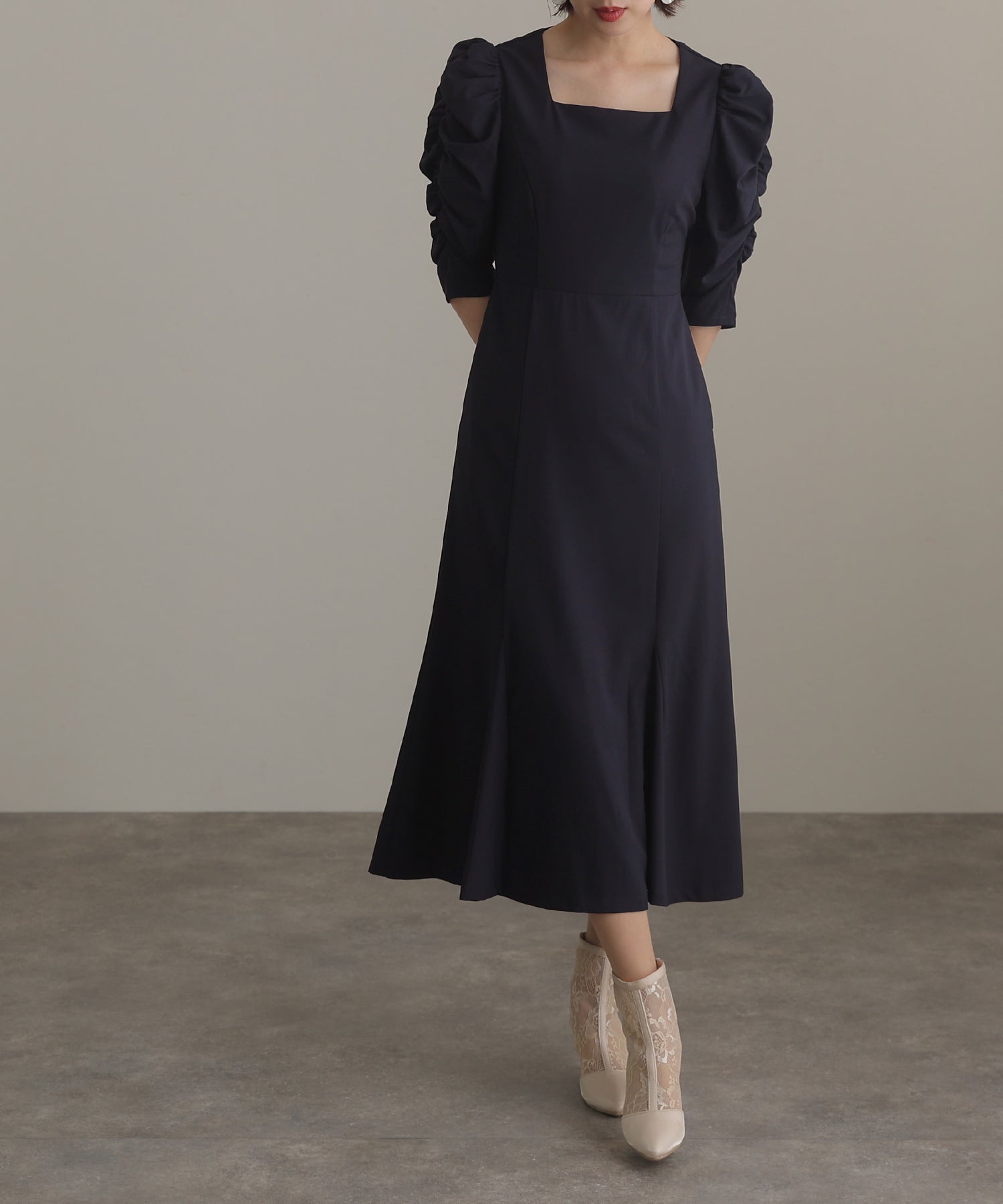 PourVous Backless Party Dress Ceremony 3/4 Sleeve &amp; Midi Length Wedding Formal Dress 20s 30s 40s