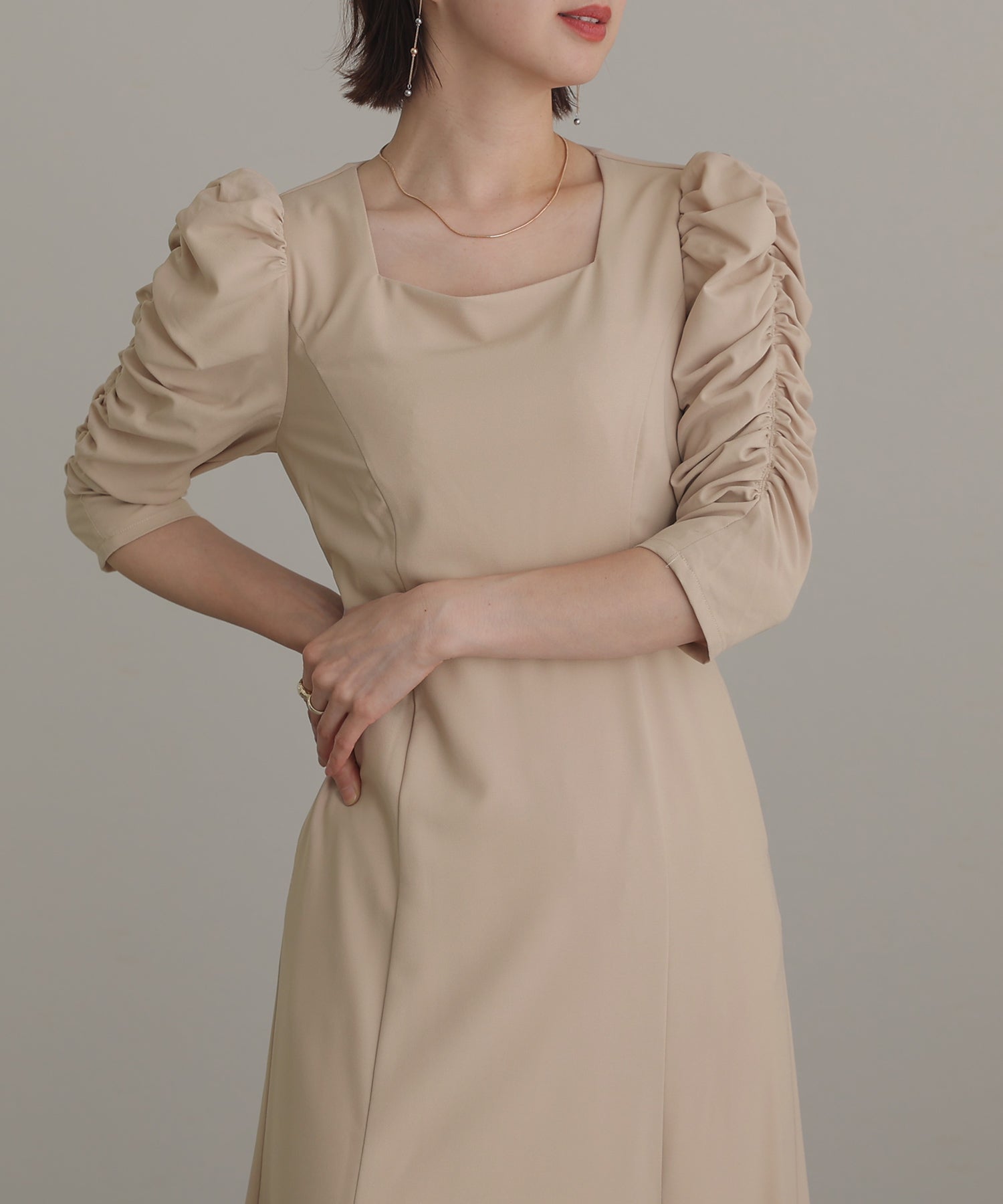 PourVous Backless Party Dress Ceremony 3/4 Sleeve &amp; Midi Length Wedding Formal Dress 20s 30s 40s