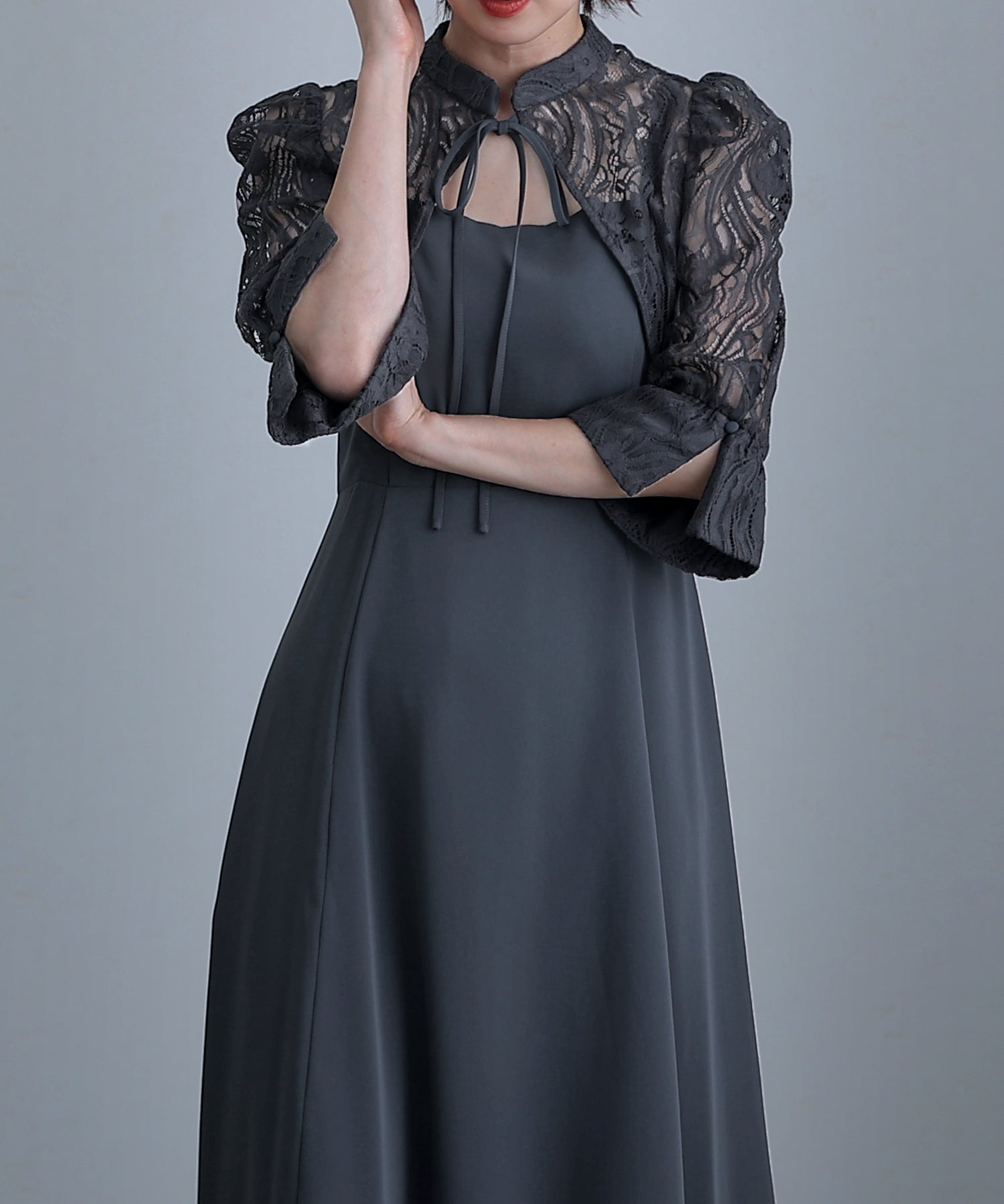 PourVous Bolero Party Dress Ceremony Midi Length &amp; Sleeved Wedding Formal Dress for Women in their 20s, 30s and 40s