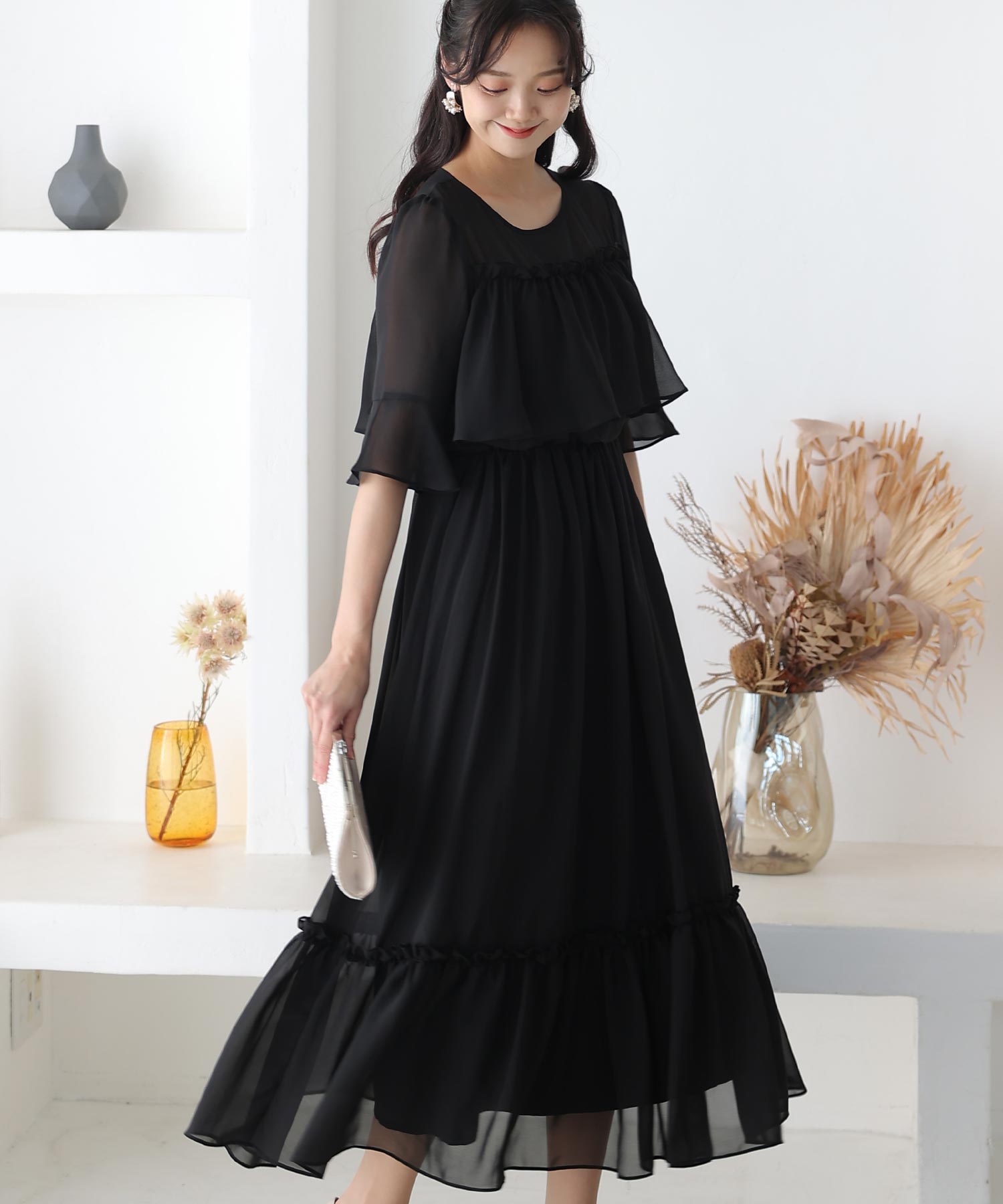 PourVous Wedding Party Dress Bell Sleeve 3/4 Sleeve & Midi Length Ceremony Formal Dress for 20s 30s 40s