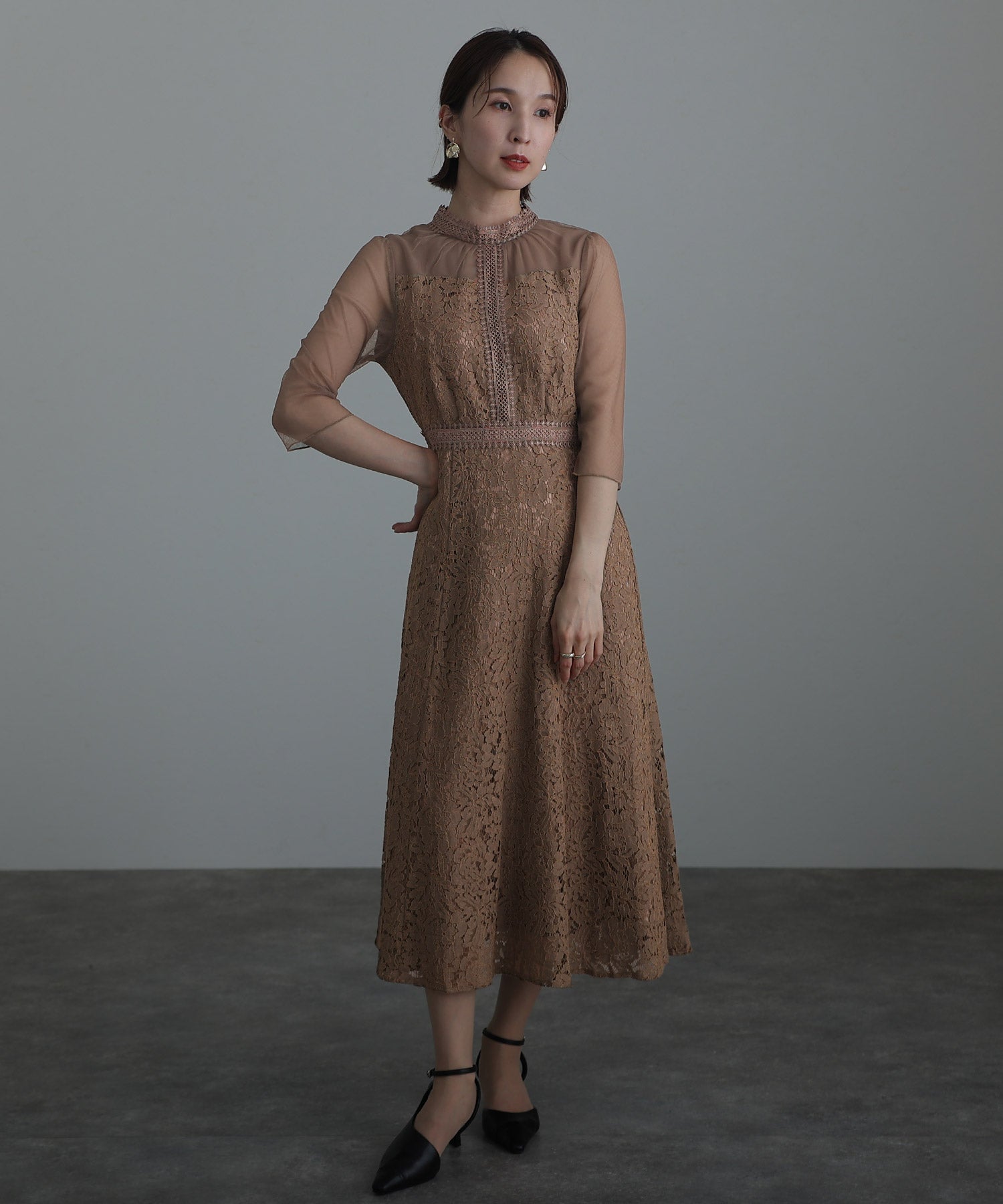 PourVous 3/4 Sleeve &amp; Mid-Length Party Dress Tulle Formal Wedding Dress for Women in their 20s, 30s and 40s