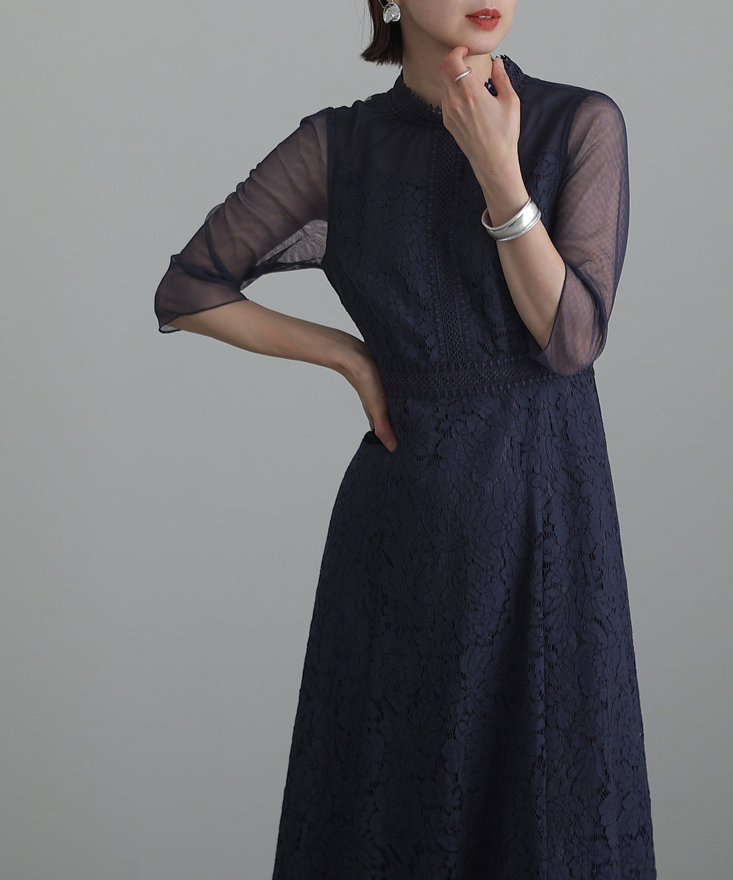 PourVous 3/4 Sleeve &amp; Mid-Length Party Dress Tulle Formal Wedding Dress for Women in their 20s, 30s and 40s