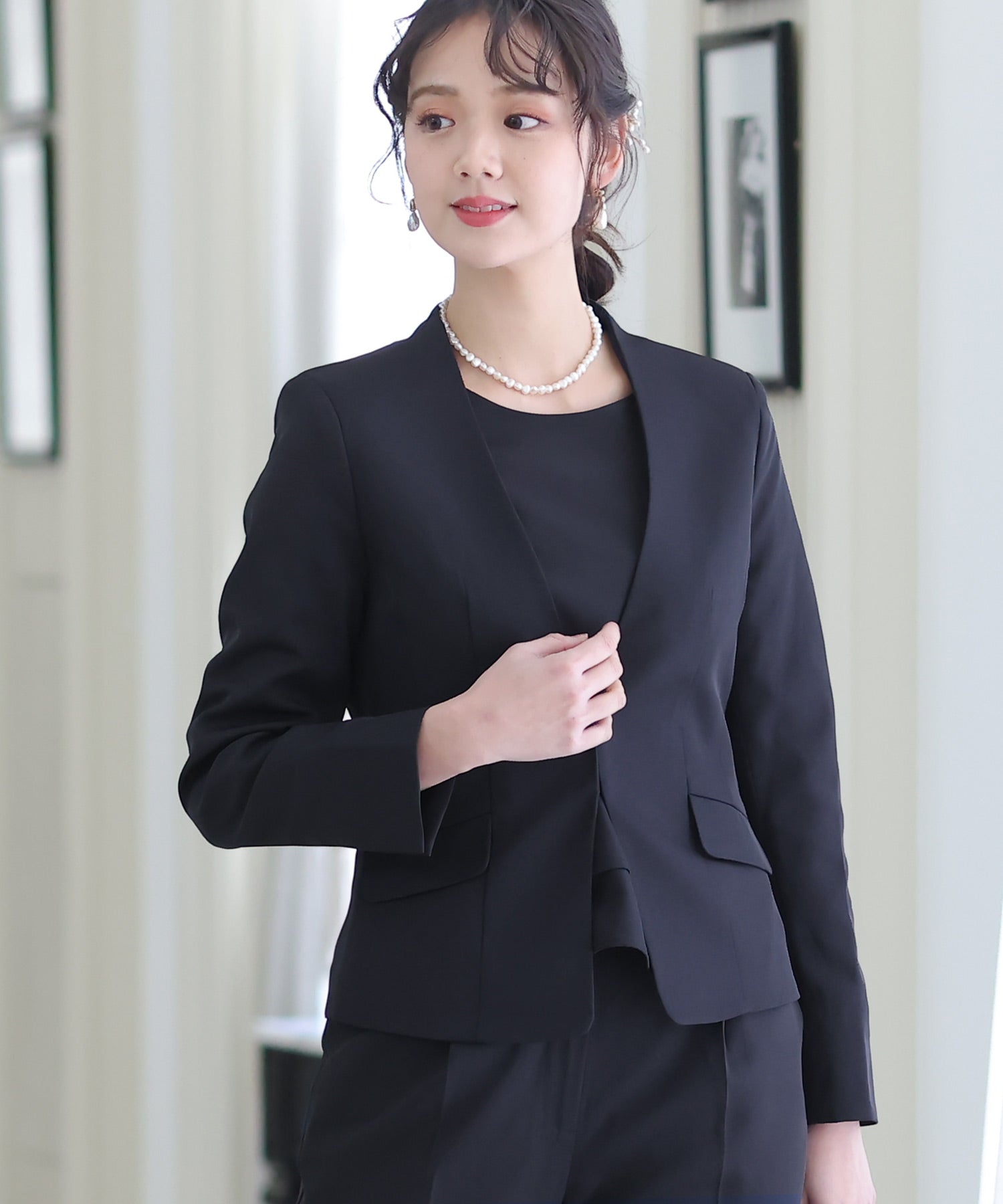 プールヴー PourVous 2タイプパンツ付きスーツセット,ネイビー