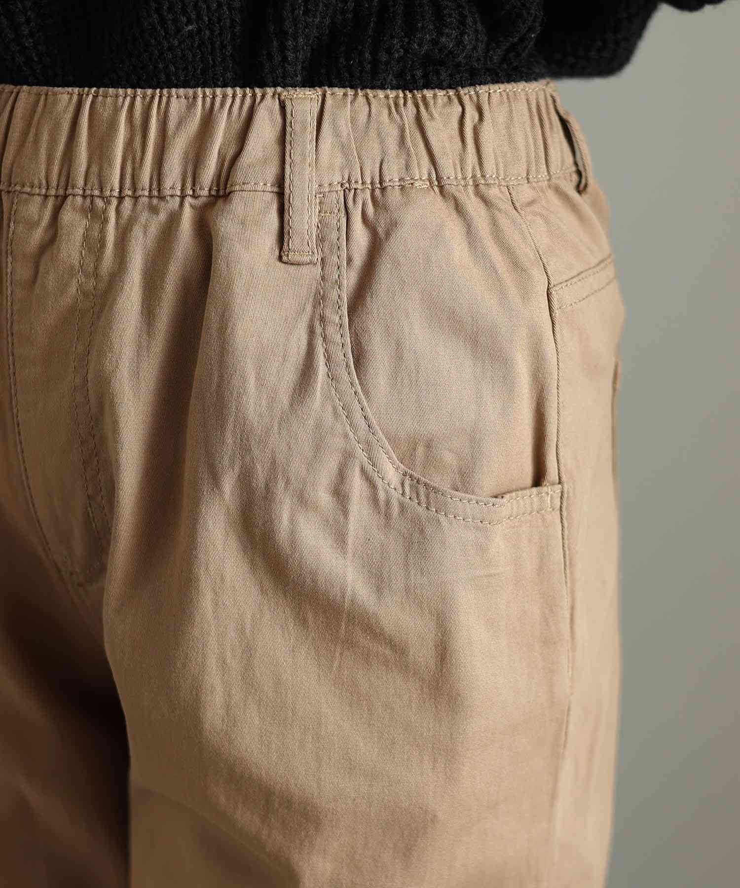 プールヴー PourVous ウエストゴムテーパードツイルパンツ
