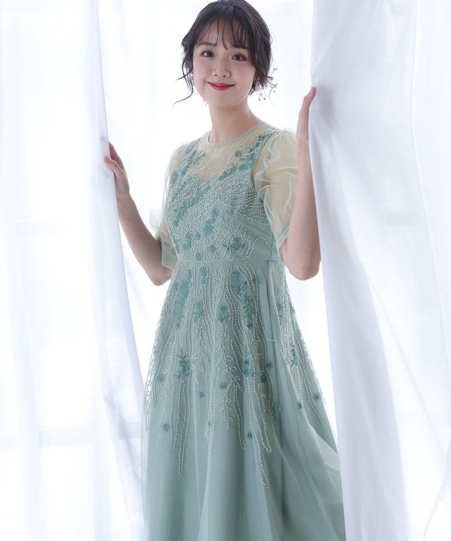 プールヴー PourVous ビーズ刺繍パーティードレスお呼ばれロング&袖あり結婚式フォーマル ワンピース 20代 30代 40代 （モーヴ） モーヴ