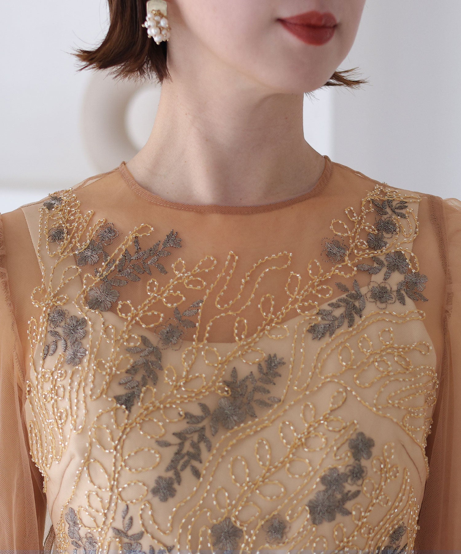 プールヴー PourVous ビーズ刺繍パーティードレスお呼ばれロング&袖あり結婚式フォーマル ワンピース 20代 30代 40代 （モーヴ） モーヴ