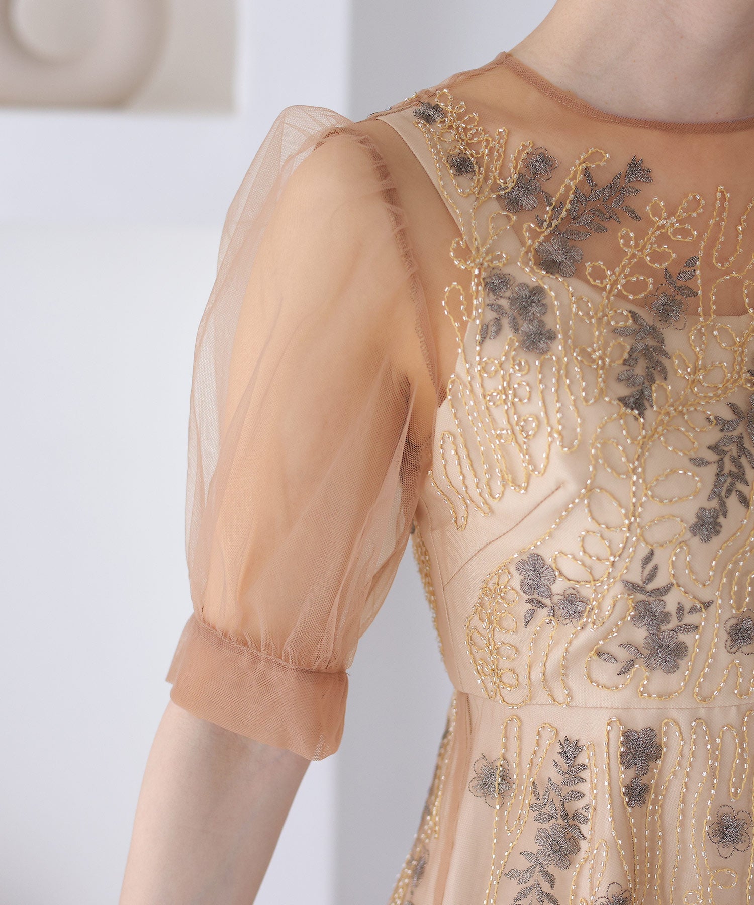 プールヴー PourVous ビーズ刺繍パーティードレスお呼ばれロング&袖あり結婚式フォーマル ワンピース 20代 30代 40代 （モーヴ） モーヴ
