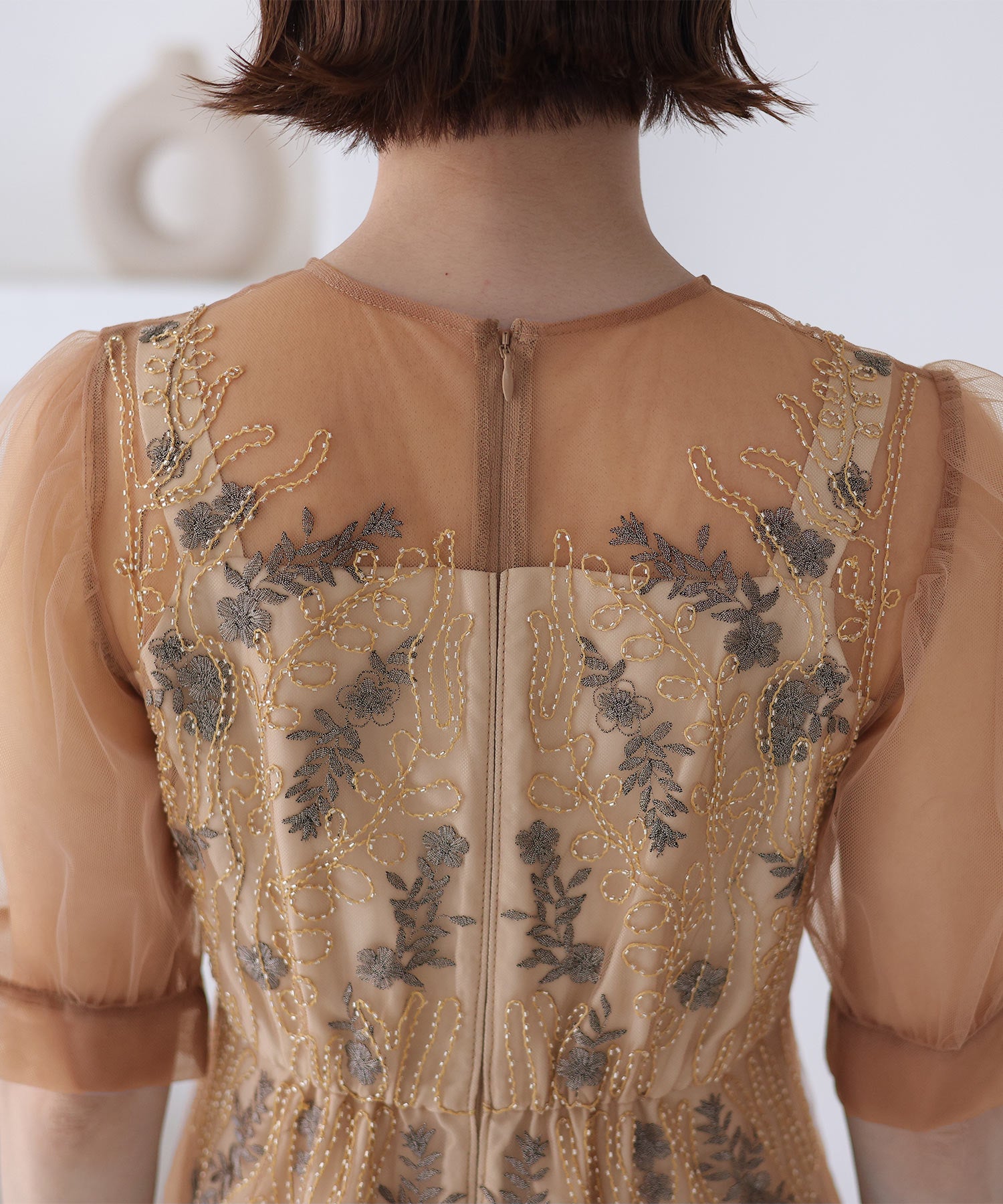 プールヴー PourVous ビーズ刺繍パーティードレスお呼ばれロング&袖あり結婚式フォーマル ワンピース 20代 30代 40代 （モーヴ） モーヴ