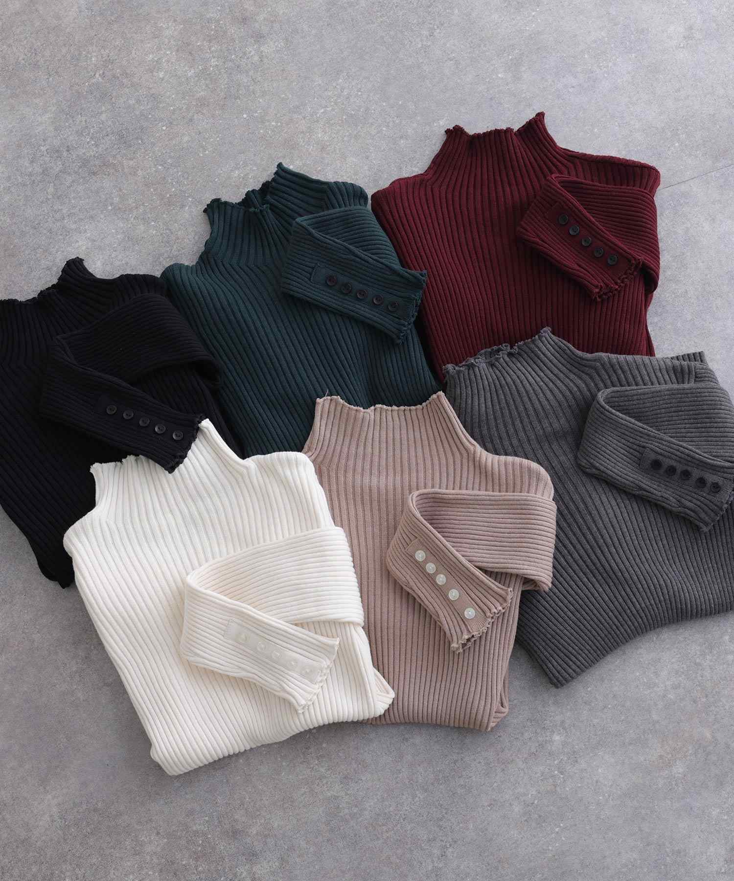 プールヴー PourVous メロウ襟タートルネックリブニット