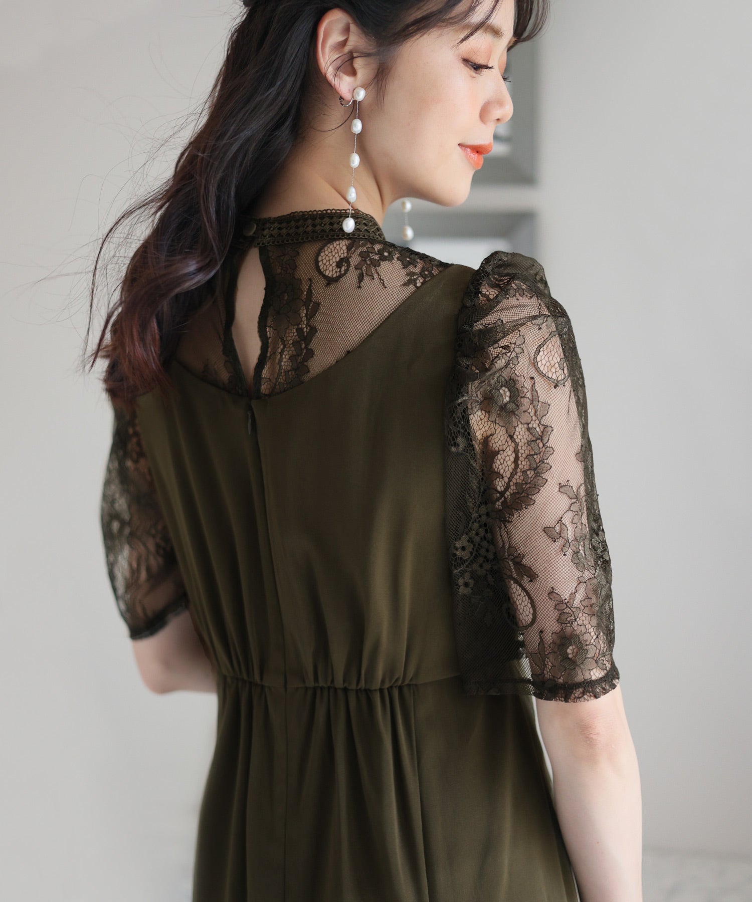 プールヴー PourVous ミモレ丈&七分袖フォーマルマーメイドシルエットセレモニー結婚式パーティードレス ワンピース 20代 30代 40代 （カーキ） カーキ