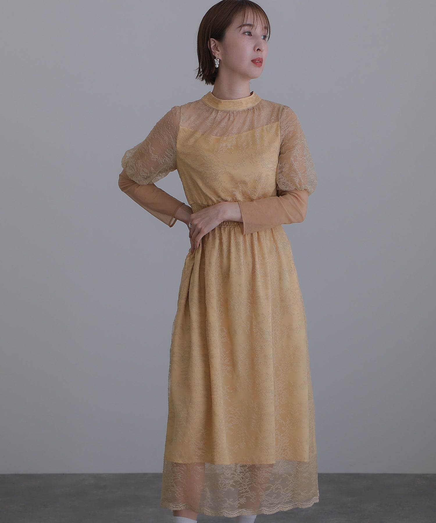 PourVous Organza Party Dress Ceremony Sleeved &amp; Mid-length Wedding Formal Dress for Women in their 20s, 30s and 40s