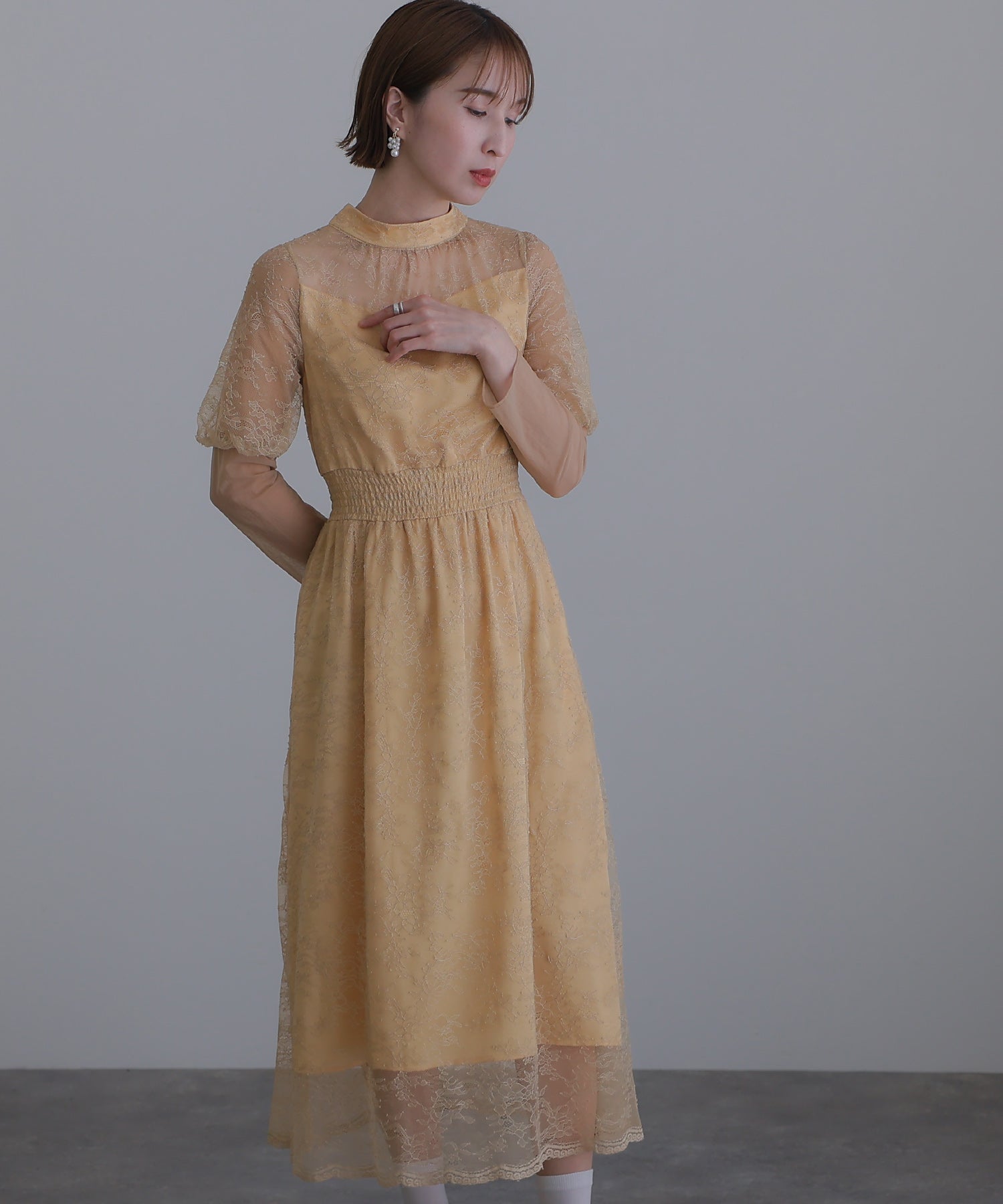 PourVous Organza Party Dress Ceremony Sleeved &amp; Mid-length Wedding Formal Dress for Women in their 20s, 30s and 40s
