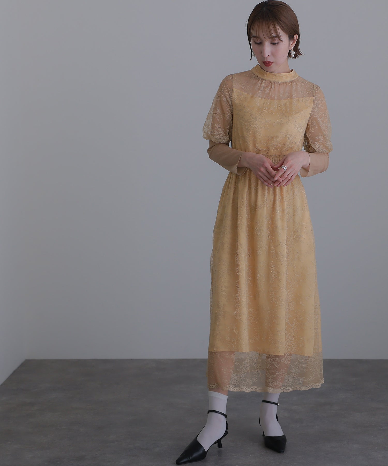 PourVous Organza Party Dress Ceremony Sleeved &amp; Mid-length Wedding Formal Dress for Women in their 20s, 30s and 40s