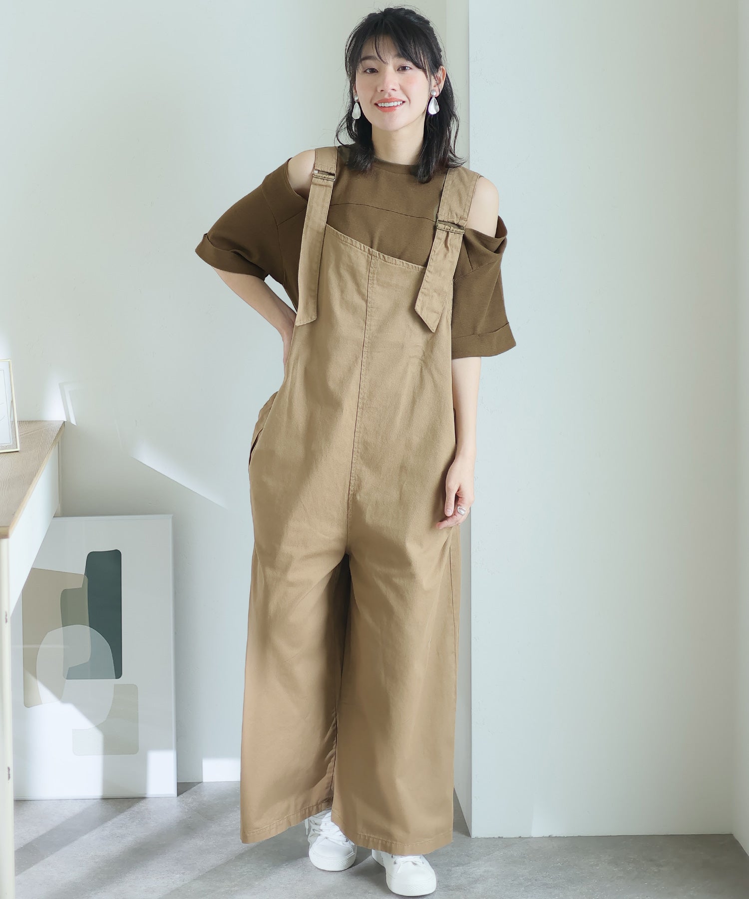 プールヴー PourVous ショルダーオープン半袖Tシャツ （カーキ） カーキ