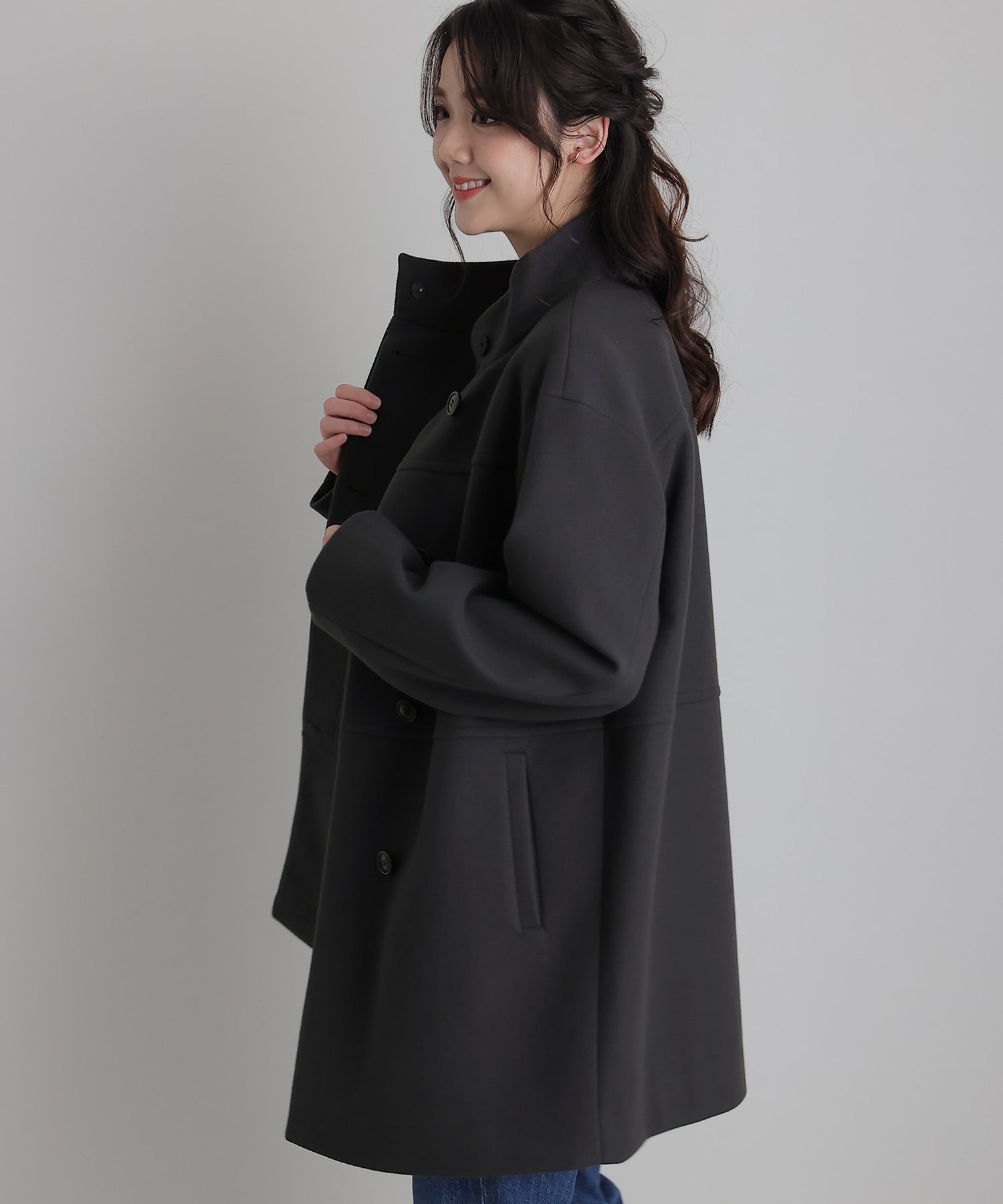 PourVous Faux wool stand-up collar coat