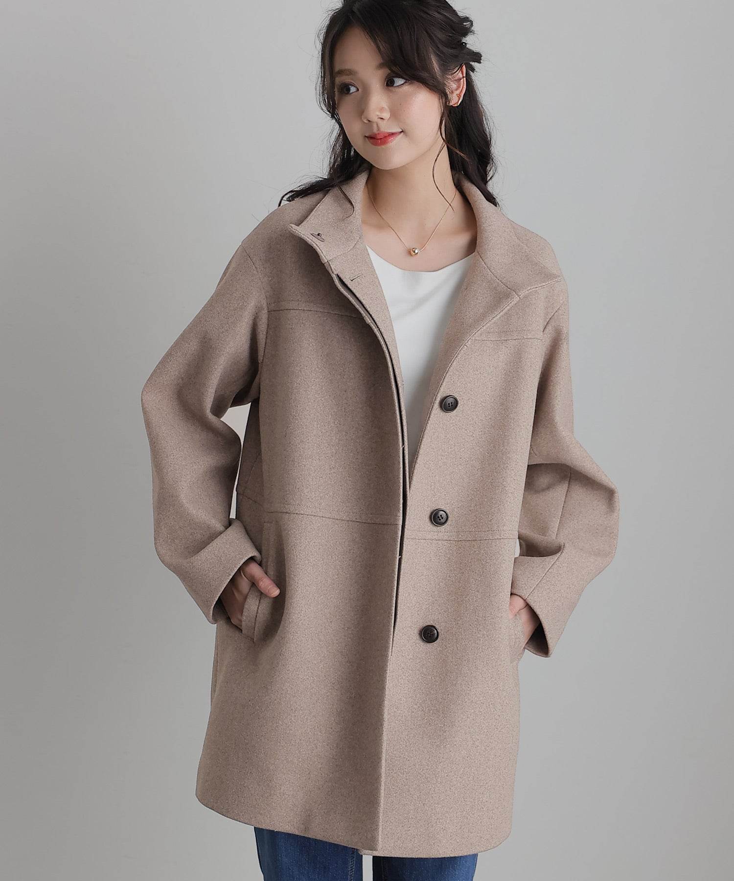 PourVous Faux wool stand-up collar coat