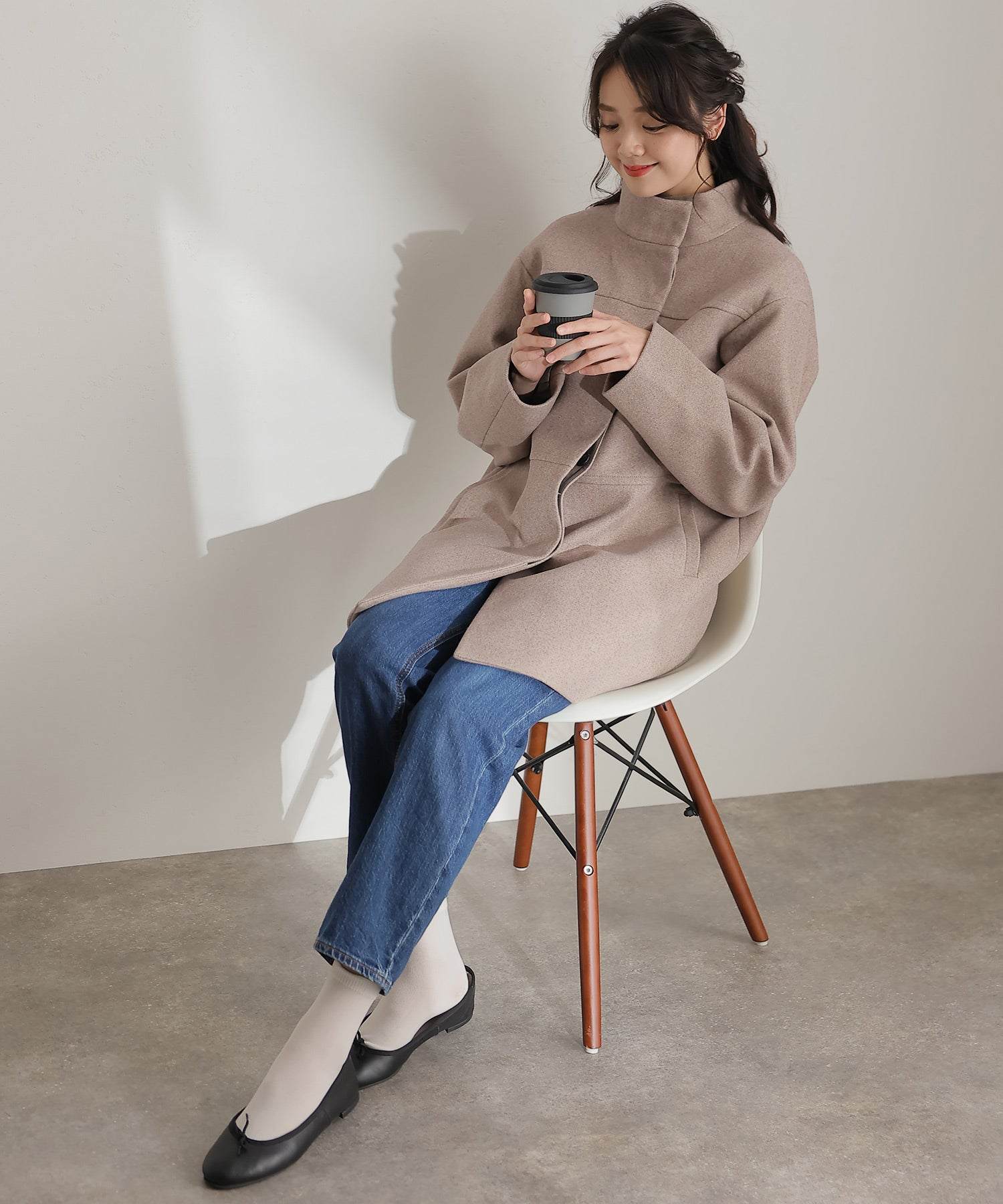 PourVous Faux wool stand-up collar coat