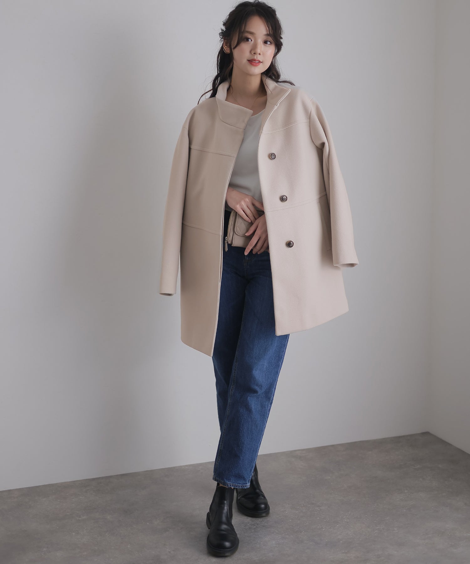 PourVous Faux wool stand-up collar coat