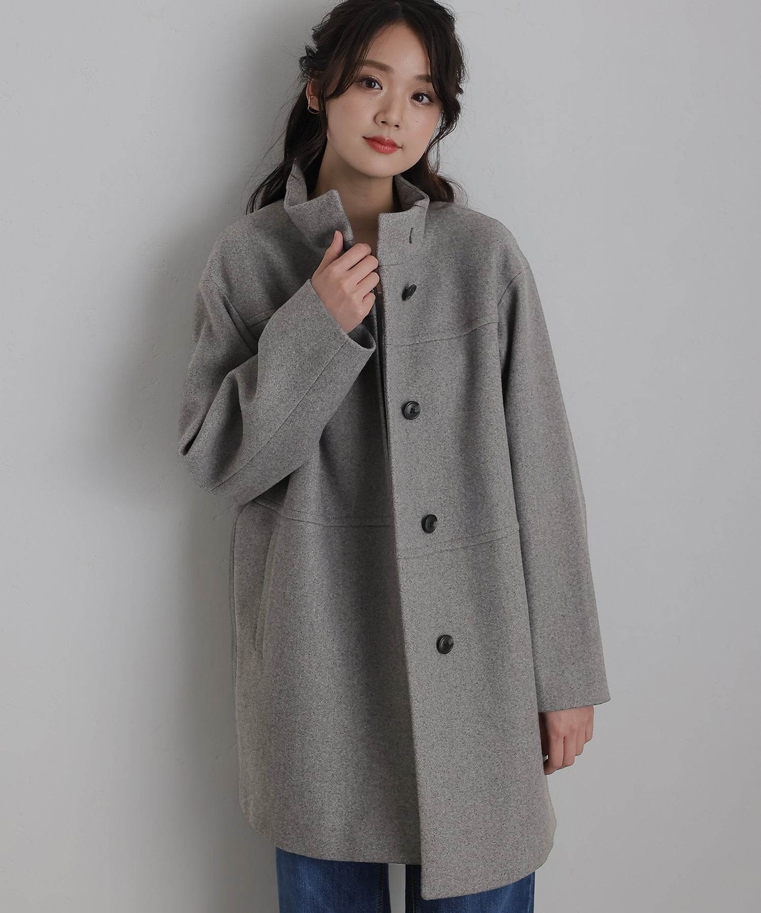 PourVous Faux wool stand-up collar coat